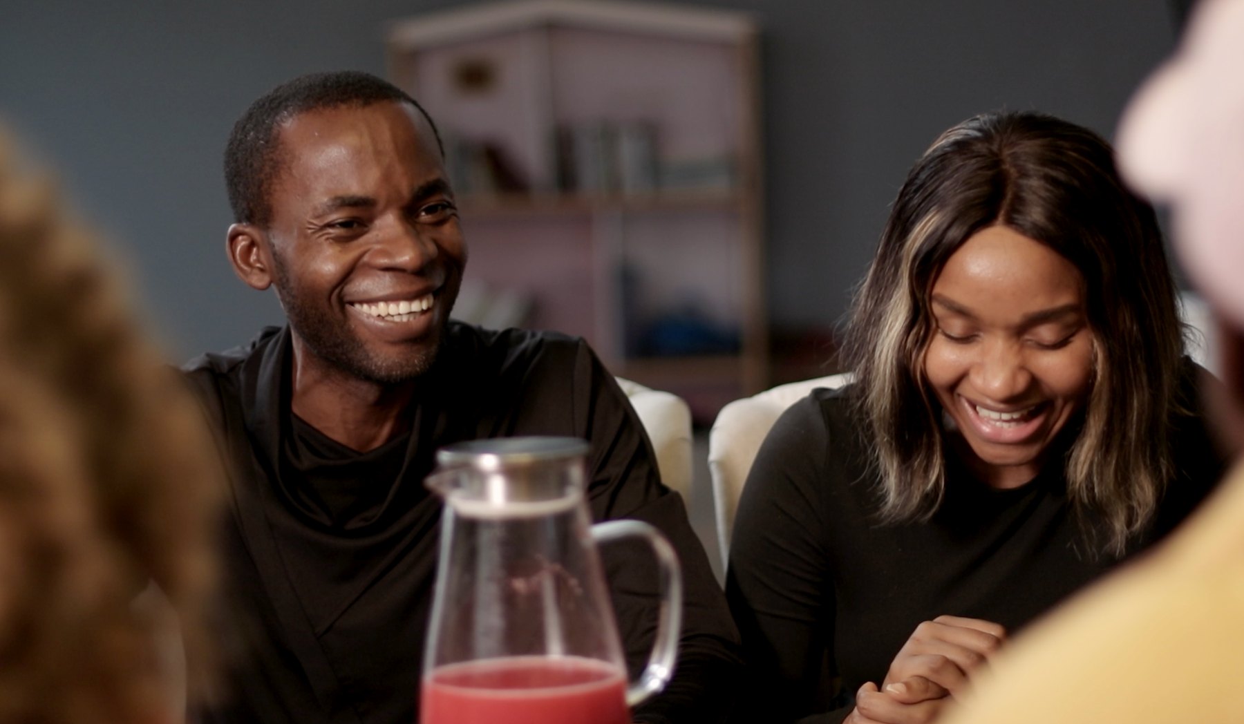 A happier moment between husband and wife